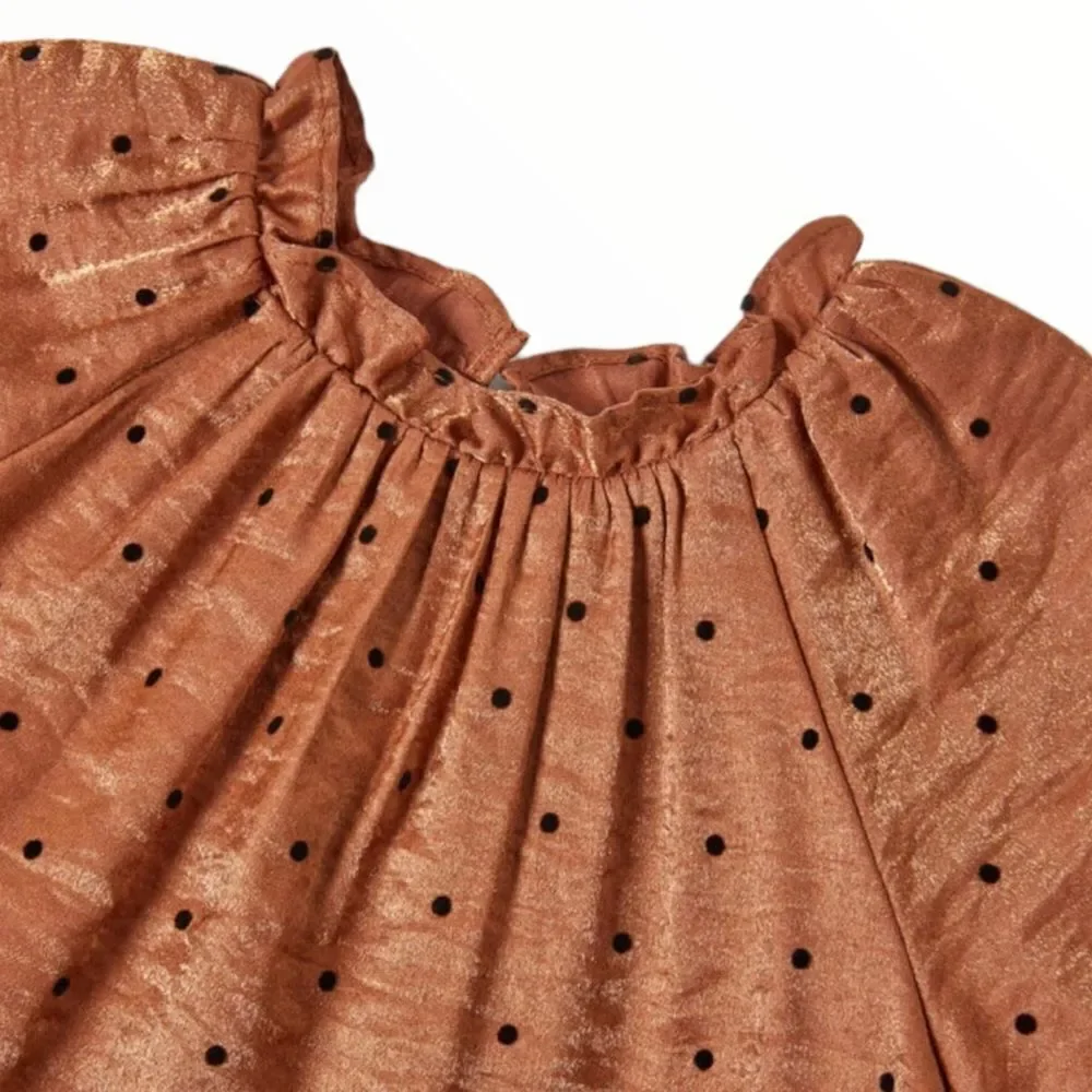 ZARA Kids | Brown | FLOCKED POLKA DOT DRESS - Picture 3 of 5